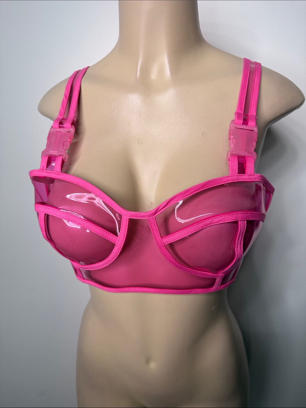 Sheer PVC Underwire Crop Bralette in Hot Pink